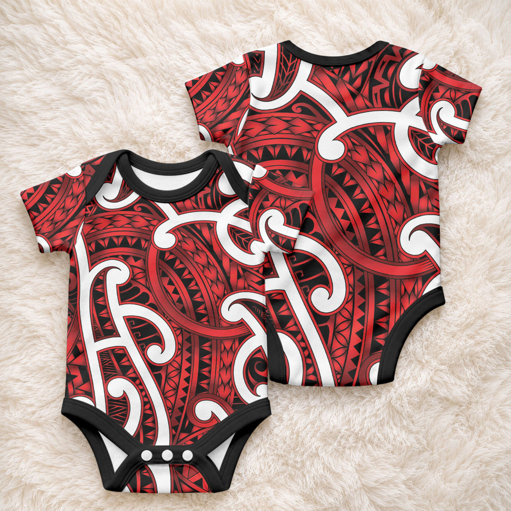 Aotearoa Maori Kowhaiwhai Baby Onesie Whero Puhoro and Patiki