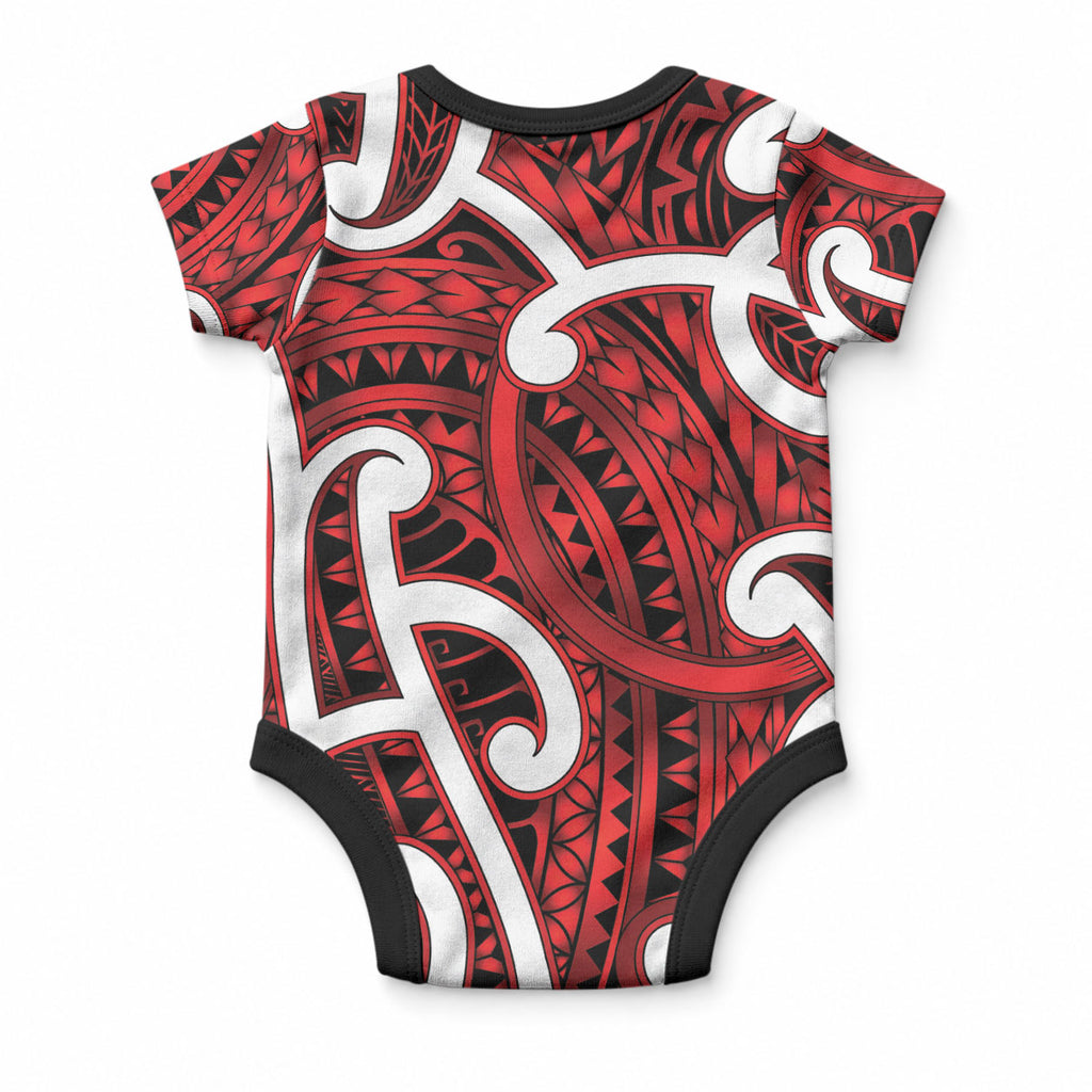 Aotearoa Maori Kowhaiwhai Baby Onesie Whero Puhoro and Patiki