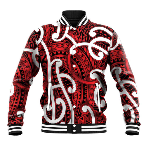 Aotearoa Maori Kowhaiwhai Baseball Jacket Whero Puhoro and Patiki