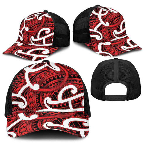 Aotearoa Maori Kowhaiwhai Baseball Net Cap Whero Puhoro and Patiki