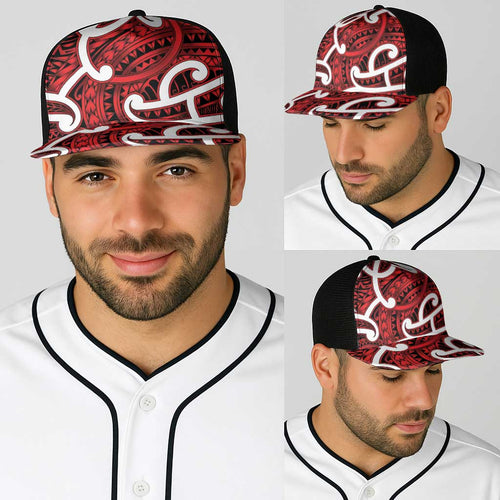 Aotearoa Maori Kowhaiwhai Baseball Net Cap Whero Puhoro and Patiki