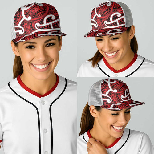 Aotearoa Maori Kowhaiwhai Baseball Net Cap Whero Puhoro and Patiki