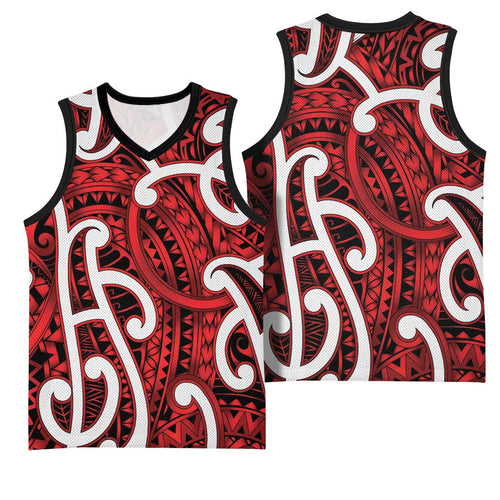 Aotearoa Maori Kowhaiwhai Basketball Jersey Whero Puhoro and Patiki
