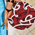 Aotearoa Maori Kowhaiwhai Beach Blanket Whero Puhoro and Patiki