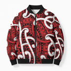 Aotearoa Maori Kowhaiwhai Bomber Puffer Jacket Whero Puhoro and Patiki