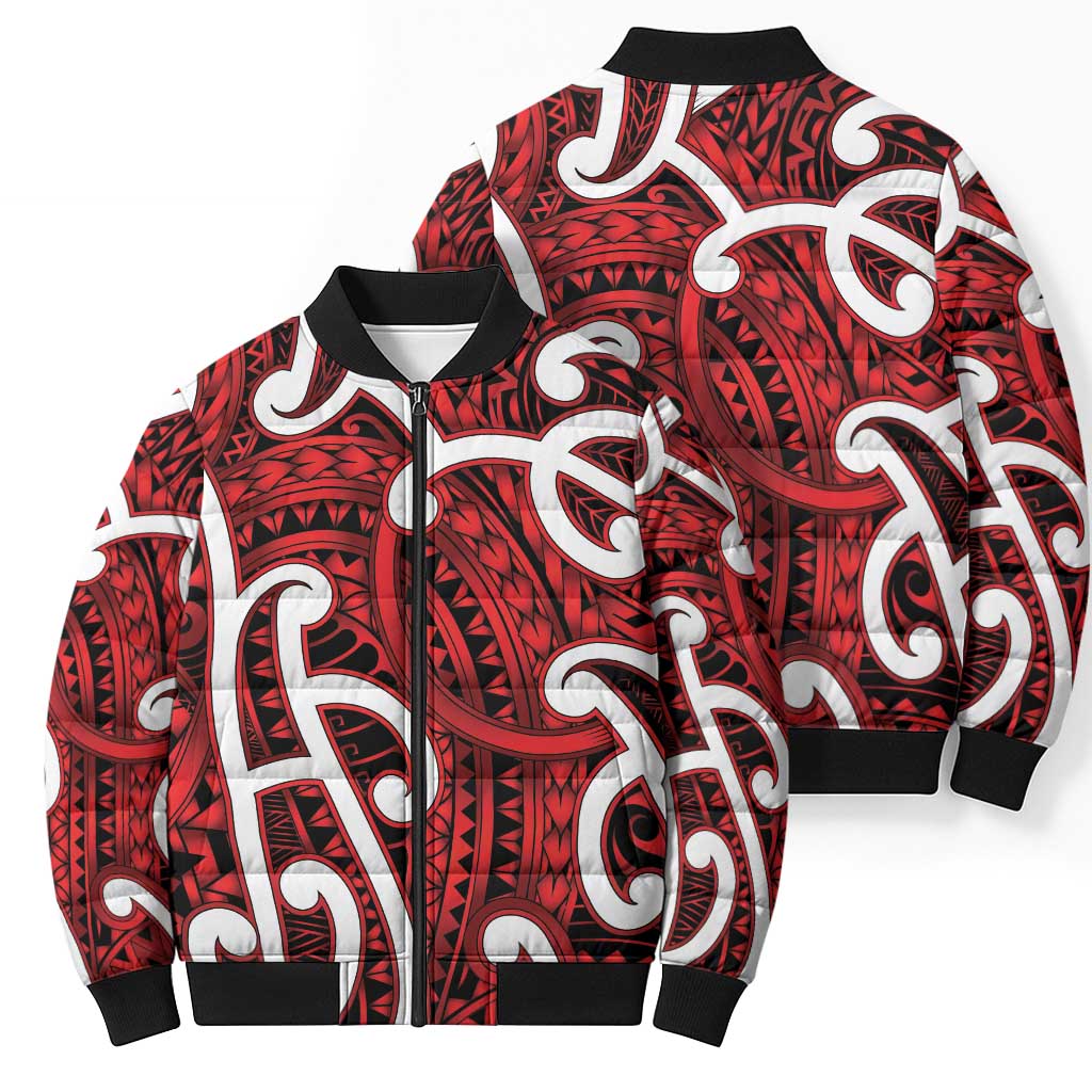 Aotearoa Maori Kowhaiwhai Bomber Puffer Jacket Whero Puhoro and Patiki