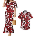 Aotearoa Maori Kowhaiwhai Couples Matching Mermaid Dress and Hawaiian Shirt Whero Puhoro and Patiki