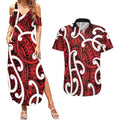 Aotearoa Maori Kowhaiwhai Couples Matching Summer Maxi Dress and Hawaiian Shirt Whero Puhoro and Patiki