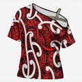 Aotearoa Maori Kowhaiwhai Cross Shoulder Shirt Whero Puhoro and Patiki