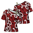 Aotearoa Maori Kowhaiwhai Cross Shoulder Shirt Whero Puhoro and Patiki
