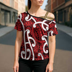 Aotearoa Maori Kowhaiwhai Cross Shoulder Shirt Whero Puhoro and Patiki