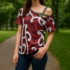 Aotearoa Maori Kowhaiwhai Cross Shoulder Shirt Whero Puhoro and Patiki