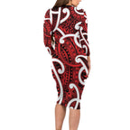 Aotearoa Maori Kowhaiwhai Family Matching Long Sleeve Bodycon Dress and Hawaiian Shirt Whero Puhoro and Patiki