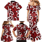 Aotearoa Maori Kowhaiwhai Family Matching Mermaid Dress and Hawaiian Shirt Whero Puhoro and Patiki