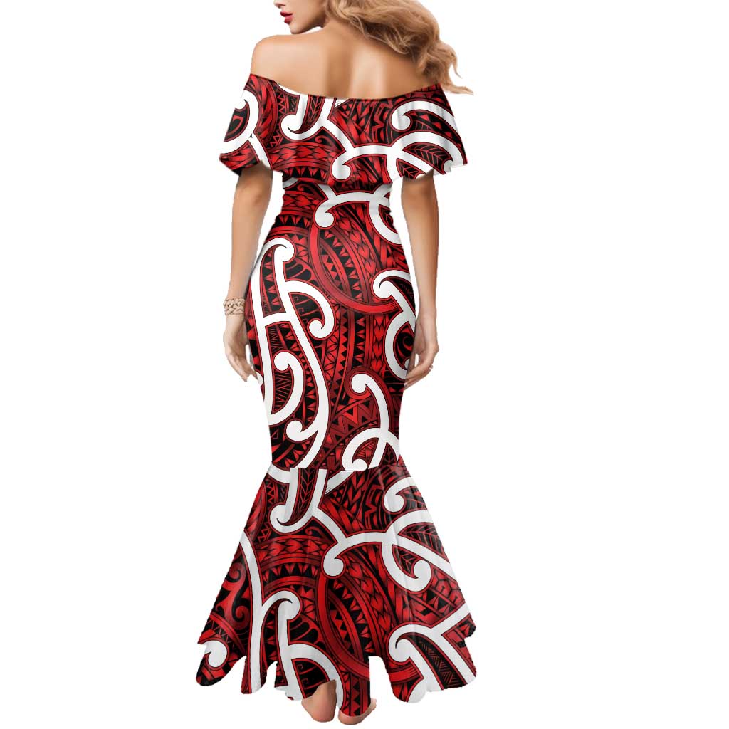 Aotearoa Maori Kowhaiwhai Family Matching Mermaid Dress and Hawaiian Shirt Whero Puhoro and Patiki