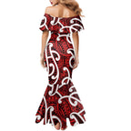 Aotearoa Maori Kowhaiwhai Family Matching Mermaid Dress and Hawaiian Shirt Whero Puhoro and Patiki