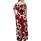 Aotearoa Maori Kowhaiwhai Family Matching Off Shoulder Maxi Dress and Hawaiian Shirt Whero Puhoro and Patiki