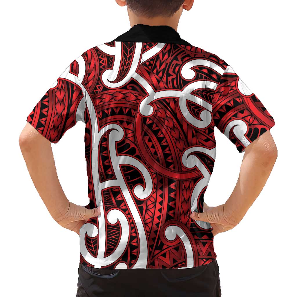 Aotearoa Maori Kowhaiwhai Family Matching Off Shoulder Short Dress and Hawaiian Shirt Whero Puhoro and Patiki