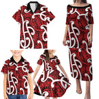 Aotearoa Maori Kowhaiwhai Family Matching Puletasi and Hawaiian Shirt Whero Puhoro and Patiki