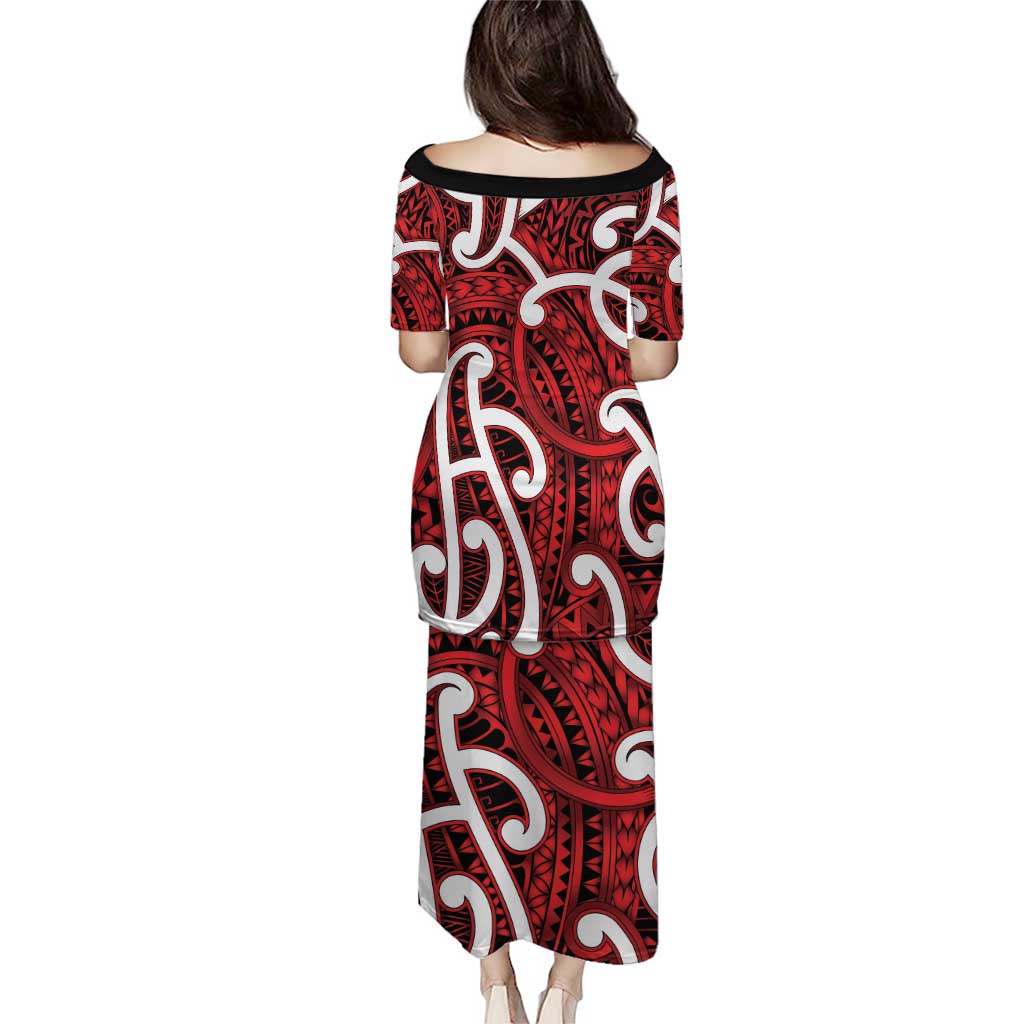 Aotearoa Maori Kowhaiwhai Family Matching Puletasi and Hawaiian Shirt Whero Puhoro and Patiki