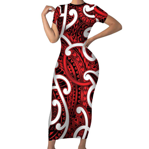 Aotearoa Maori Kowhaiwhai Family Matching Short Sleeve Bodycon Dress and Hawaiian Shirt Whero Puhoro and Patiki