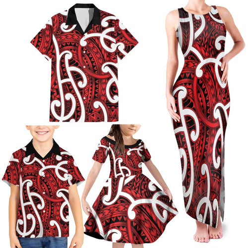 Aotearoa Maori Kowhaiwhai Family Matching Tank Maxi Dress and Hawaiian Shirt Whero Puhoro and Patiki