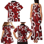 Aotearoa Maori Kowhaiwhai Family Matching Tank Maxi Dress and Hawaiian Shirt Whero Puhoro and Patiki