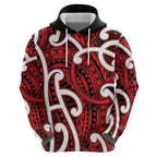 Aotearoa Maori Kowhaiwhai Hoodie Whero Puhoro and Patiki