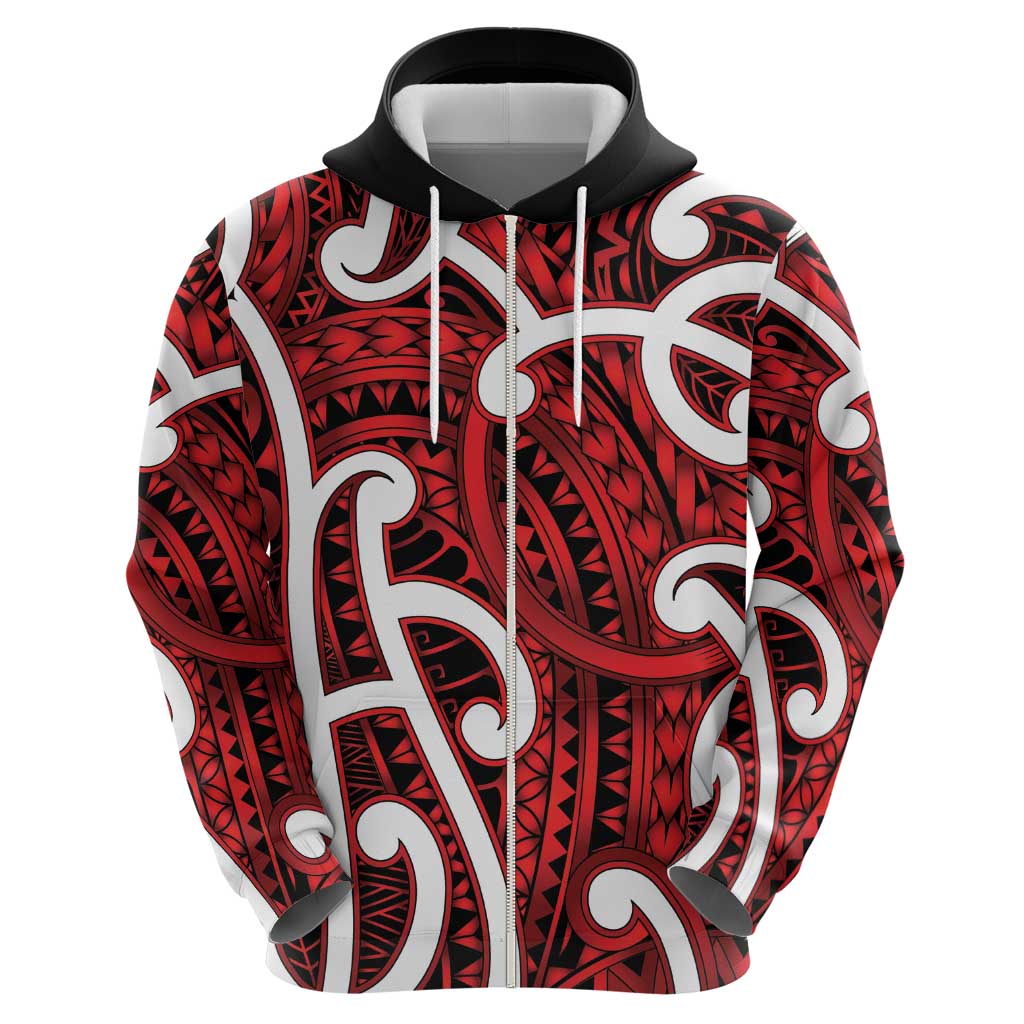 Aotearoa Maori Kowhaiwhai Hoodie Whero Puhoro and Patiki