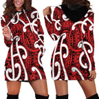 Aotearoa Maori Kowhaiwhai Hoodie Dress Whero Puhoro and Patiki