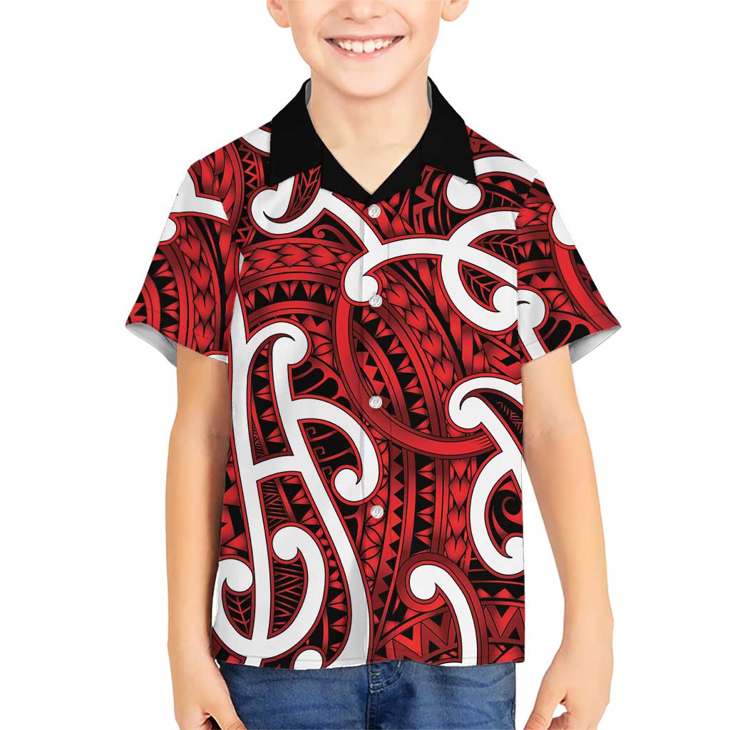 Aotearoa Maori Kowhaiwhai Kid Hawaiian Shirt Whero Puhoro and Patiki