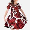 Aotearoa Maori Kowhaiwhai Kid Short Sleeve Dress Whero Puhoro and Patiki