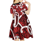 Aotearoa Maori Kowhaiwhai Kid Short Sleeve Dress Whero Puhoro and Patiki