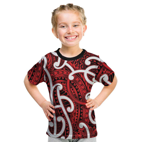 Aotearoa Maori Kowhaiwhai Kid T Shirt Whero Puhoro and Patiki