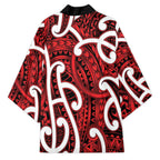 Aotearoa Maori Kowhaiwhai Kimono Whero Puhoro and Patiki