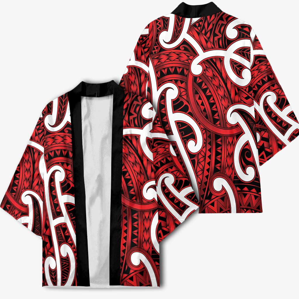 Aotearoa Maori Kowhaiwhai Kimono Whero Puhoro and Patiki