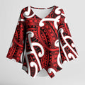 Aotearoa Maori Kowhaiwhai Kimono Sleeve Blouse Whero Puhoro and Patiki