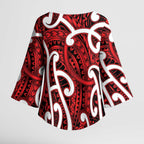 Aotearoa Maori Kowhaiwhai Kimono Sleeve Blouse Whero Puhoro and Patiki