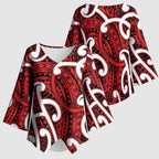 Aotearoa Maori Kowhaiwhai Kimono Sleeve Blouse Whero Puhoro and Patiki