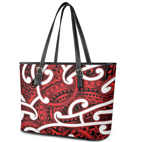 Aotearoa Maori Kowhaiwhai Leather Tote Bag Whero Puhoro and Patiki