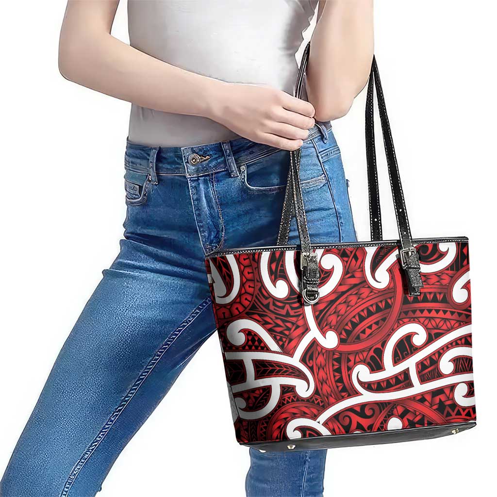 Aotearoa Maori Kowhaiwhai Leather Tote Bag Whero Puhoro and Patiki