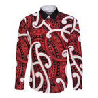 Aotearoa Maori Kowhaiwhai Long Sleeve Button Shirt Whero Puhoro and Patiki