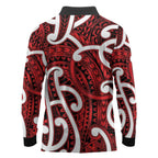 Aotearoa Maori Kowhaiwhai Long Sleeve Polo Shirt Whero Puhoro and Patiki