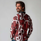 Aotearoa Maori Kowhaiwhai Long Sleeve Polo Shirt Whero Puhoro and Patiki