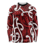 Aotearoa Maori Kowhaiwhai Long Sleeve Shirt Whero Puhoro and Patiki