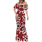 Aotearoa Maori Kowhaiwhai Mermaid Dress Whero Puhoro and Patiki