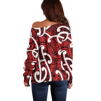 Aotearoa Maori Kowhaiwhai Off Shoulder Sweater Whero Puhoro and Patiki