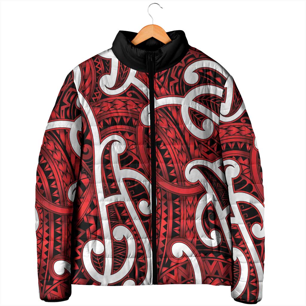 Aotearoa Maori Kowhaiwhai Padded Jacket Whero Puhoro and Patiki
