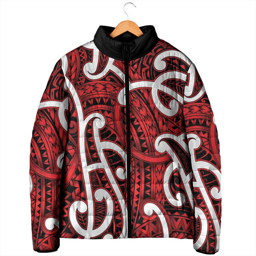 Aotearoa Maori Kowhaiwhai Padded Jacket Whero Puhoro and Patiki