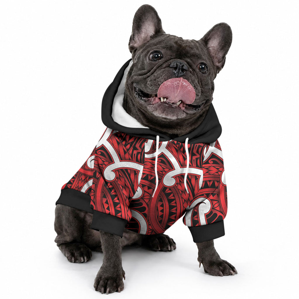 Aotearoa Maori Kowhaiwhai Pet Hoodie Whero Puhoro and Patiki
